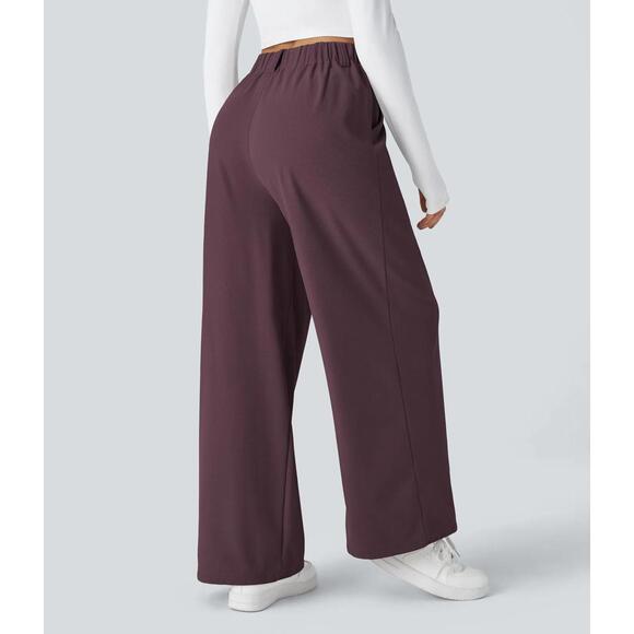 NWT Halara Flex™ High Waisted Pocket Wide Leg Waffle Work Pants Plum Wine - M - Picture 3 of 11
